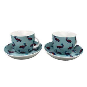 2 Fabienne Chapot Pelican Espresso Cup/Saucer Blue Animaux De Cuisine Amsterdam